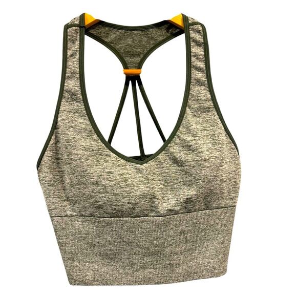 PINK Victoria Secret Heather Gray Green Strappy Sports Bra workout, Size M - Picture 2 of 9
